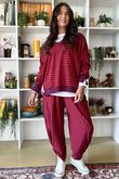 The Sunday Morning Stripe Twist Pant Aubergine Red